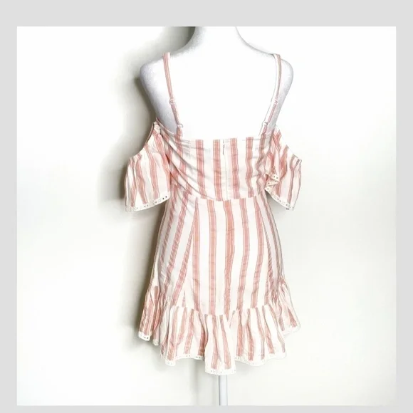 Tularosa Brinley Mini Dress Off Shoulder Pink Stripe Ruffle Hem Sweetheart Neck - Picture 4 of 11